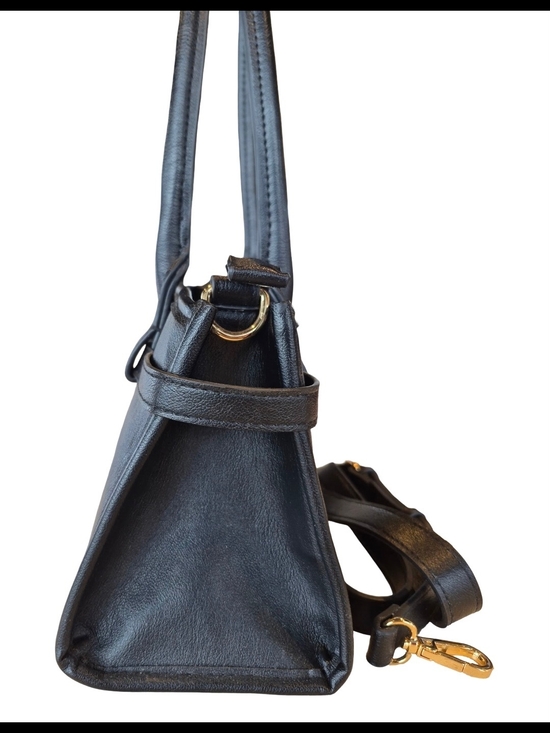 Handbags - Black Shoulder Bag with Gold Colored Hardware